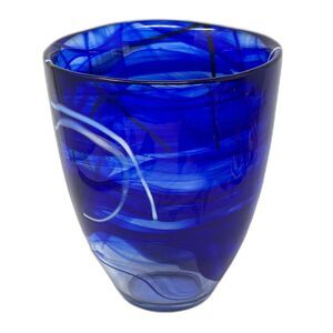 Kosta Boda Sweden Large/Heavy Contrast Blue White Swirl Vase Studio Art Glass 9”